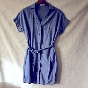 MNG Blue with White Striped Button Dress